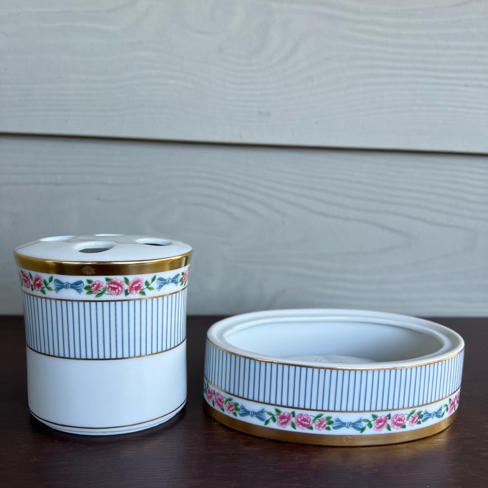 Christian dior fine china Rare Dior Rose Japan Set Of 2 Pieces